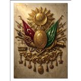 Osmanlı Devlet Arması Altın Kabartma Dekoratif Kanvas - Mdf Ahşap Tablo