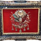 Osmanlı Devlet Arması Halı Kilim Tablo 95x75cm Kırmızı - İran Tebriz Halı Tablo