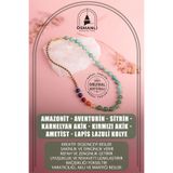 Osmanlı Doğal Taş Amazonit -Aventurin-Sitrin-Karnelyan Akik-Kırmızı Akik-Ametist-Lapis Lazuli Kolye