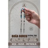 Osmanlı Doğal Taş Boğa Burcu Zaza Tesbih Doğal Taş Ametrin, Mavi Apatit, Rodonit, Rutilli Kuvars, Yeşil Aventurin