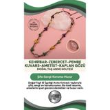 Osmanlı Doğal Taş Doğal Taşlı El Işçiliği Anne Kolyesi Kehribar, Zebercet, Pembe Kuvars, Ametist, Kaplan Gözü