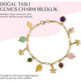 Osmanlı Doğal Taş Doğal Taşlı Gümüş Charm Bileklik Kehribar, Pembe Kuvars, Aventurin, Rodonit, Sitrin, Yeşim