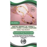 Osmanlı Doğal Taş Koç Burcu Doğal Taş Natürel Makrome Kolye-Ametist-Granat Lal-Güneş T-Jasper-Pembe K-Sitrin-Aventurin