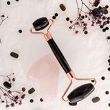 Osmanlı Doğal Taş Obsidyen Roller ve Pembe Kuvars Kalpli Gua Sha Takımı