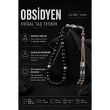 OSMANLI DOĞAL TAŞ Orijinal & Sertifikalı Obsidyen Doğal Taş El Yapımı Özel Kutulu Hediyelik Erkek Tesbih 33lük 6mm