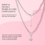 Osmanlı Doğal Taş Pembe Kuvars Doğal Taşlı Papatya Gümüş Kolye