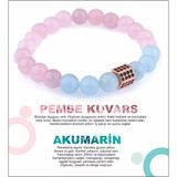 Osmanlı Doğal Taş Sertifikalı Doğal Taş Bileklik - Pembe Kuvars-Akuamarin