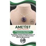 Osmanlı Doğal Taş Sertifikalı Doğal Taş Kolye - Ametist Taşı-Gümüş Zincir Dahil