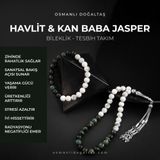 Osmanlı Doğal Taş Sertifikalı Havlit, Kan Baba Jasper Doğal Taşlı 33'Lük Tesbih Ve Bileklik Takım