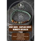OSMANLI DOĞAL TAŞ SERTİFİKALI HİNT AKİK KAPLAN GÖZÜ HEMATİT DOĞAL TAŞLI ÖRGÜ TASARIM BİLEKLİK