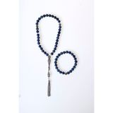 OSMANLI DOĞAL TAŞ Sertifikalı Lapis Lazuli 925 Ayar Gümüş 8 mm İmameli Tesbih & Bileklik Seti