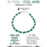 Osmanlı Doğal Taş Yeşil Akik - Ay Taşı 4mm Doğal Taş Bileklik Gümüş Kapama