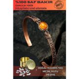 Osmanlı Gümüş Bakır Kelepçe Bilezik Sarı Akik Doğal Taşlı Erkek Kadın Kuvars Taşı Ve Metal Kutulu