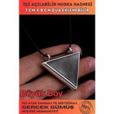 Osmanlı Gümüş Büyük Boy Baklava Desenli Gümüş Muska Haznesi Deri Kolye Hediyeli