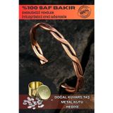 Osmanlı Gümüş Copper Knit Bakır Kelepçe Bilezik Erkek Kadın Kuvars Taşı Ve Metal Kutulu