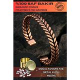 Osmanlı Gümüş Copper Vena Model Bakır Kelepçe Bilezik Erkek Kadın Kuvars Taşı Ve Metal Kutulu