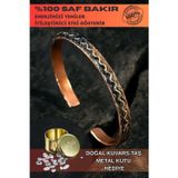 Osmanlı Gümüş Copper Wave Bakır Kelepçe Bilezik Erkek Kadın Kuvars Taşı Ve Metal Kutulu