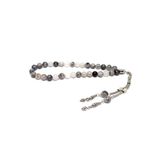 Osmanlı Gümüş Doğal Taş Tespih - Rutil Kuvars Doğal Taş Metal Püskül Tespih