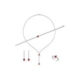 Osmanlı Gümüş Ela Bayan Yakut Taşlı Gümüş Su Yolu Set - Kolye, Bileklik, Küpe, Yüzük