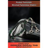 Osmanlı Gümüş Erkek Doğal Taş Tespih - Doğal Haki Yeşili Kaplan Gözü Taşlı Ortaboy Tesbih