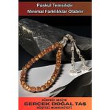 Osmanlı Gümüş Erkek Doğal Taş Tespih - Doğal Kahverengi Tibet Akiği Taşlı Ortaboy Tesbih