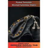 Osmanlı Gümüş Erkek Doğal Taş Tespih - Doğal Karışık Renkli Kaplangözü Taşlı Ortaboy Tesbih