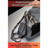 Osmanlı Gümüş Erkek Doğal Taş Tespih - Doğal Mor Akik Taşlı Ortaboy Tesbih