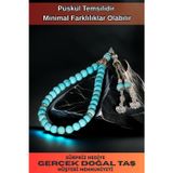Osmanlı Gümüş Erkek Doğal Taş Tespih - Doğal Turkuaz Taşlı Ortaboy Tesbih