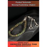OSMANLI GÜMÜŞ Erkek Doğal Taş Tespih - Doğal Yeşil Tibet Akiği Taşlı Ortaboy Tesbih