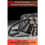 Osmanlı Gümüş Erkek Doğal Taş Tespih - Doğal Zülfikar Kılıcı İşlemeli Siyah Oniks Taşlı Ortaboy Tesbih