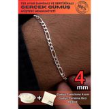 OSMANLI GÜMÜŞ Erkek Gümüş Bileklik - 4mm Figaro Model 925 Ayar Sertifikalı Faturalı Damgalı Erkek Gümüş Bileklik