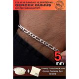 OSMANLI GÜMÜŞ Erkek Gümüş Bileklik - 5mm Figaro Model 925 Ayar Sertifikalı Faturalı Damgalı Erkek Gümüş Bileklik