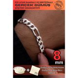 OSMANLI GÜMÜŞ Erkek Gümüş Bileklik - 8mm Figaro Model 925 Ayar Sertifikalı Faturalı Damgalı Erkek Gümüş Bileklik