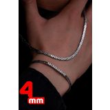 Osmanlı Gümüş Erkek Gümüş Kolye Bileklik Set - 4Mm Dikdörtgen Kesim Yassı Kral Gümüş Kolye Bileklik Set