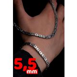 Osmanlı Gümüş Erkek Gümüş Kolye Bileklik Set - 5.5Mm Dikdörtgen Kesim Yassı Kral Gümüş Kolye Bileklik Set