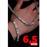 Osmanlı Gümüş Erkek Gümüş Kolye Bileklik Set - 6.5Mm Dikdörtgen Kesim Yassı Kral Gümüş Kolye Bileklik Set
