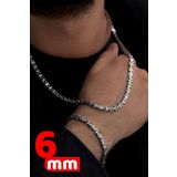 Osmanlı Gümüş Erkek Gümüş Kolye Bileklik Set - Oksitli Euro Kral Kolye Bileklik Gümüş Set 6Mm Gümüş Renk