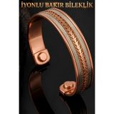 OSMANLI GÜMÜŞ Erkek Kadın Bakır Bileklik Kalın Gold ve Gümüş Renk Detaylı Otantik Sarma Desen Ayarlanabilir İyonlu Bileklik