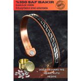 Osmanlı Gümüş Erkek Kadın Bakır Bileklik - Siyah Hakiki Deri Omega Desenli Mıknatıslı Metal Kutu Kuvars