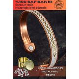 Osmanlı Gümüş Erkek Kadın Bakır Bileklik - Üstü Hakiki Deri Mıknatıslı Model Metal Kutu Kuvars