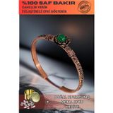 OSMANLI GÜMÜŞ Kadın Bakır Bileklik - Yeşil Akik Taşı Ağaç Kabuğu Model İnce Metal Kutu Kuvars Taşlı Bilezik