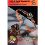 Osmanlı Gümüş Kadın Bakır Bileklik Yüzük Set - Mistik Topaz Model 2 Ağaç Kabuğu Model İnce Metal Kutu Kuvars Taşlı