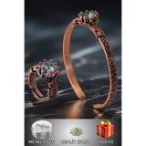 Osmanlı Gümüş Kadın Bakır Bileklik Yüzük Set - Mistik Topaz Model 2 Ağaç Kabuğu Model İnce Metal Kutu Kuvars Taşlı
