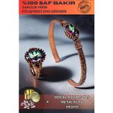 Osmanlı Gümüş Kadın Bakır Bileklik Yüzük Set - Mistik Topaz Taş Mekik Ağaç Kabuğu Model İnce Metal Kutu Kuvars Taş