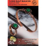 Osmanlı Gümüş Kadın Bakır Bileklik Yüzük Set - Yeşil Akik Taşı Ağaç Kabuğu Model İnce Metal Kutu Kuvars Taş