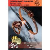 Osmanlı Gümüş Kadın Bakır Bileklik Yüzük Set - Zultanit Taşı Mekik Ağaç Kabuğu Model İnce Metal Kutu Kuvars Taşlı