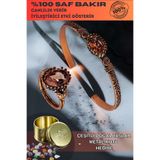 OSMANLI GÜMÜŞ Kadın Bakır Bileklik Yüzük Set - Zultanit Taşı Mekik Ağaç Kabuğu Model İnce Metal Kutu lı Zeolit Kumu
