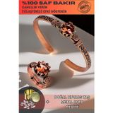 Osmanlı Gümüş Kadın Bakır Bileklik Yüzük Set - Zultanit Taşı Model 2 Ağaç Kabuğu Model İnce Metal Kutu Kuvars Taşı