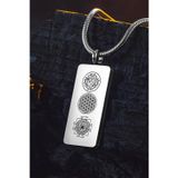 Osmanlı Gümüş Kadın Erkek Zincir Kolye - Hz Süleyman Mührü, Yaşam Çiçeği, Sri Yantra İşlemesi, Paslanmaz Çelik