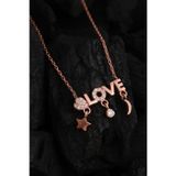 Osmanlı Gümüş Kadın Gümüş Kolye - Sevgililer Günü - Hediye - Rose Kaplama Love Yazılı Kalp Motifli Kadın Kolye